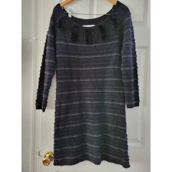 Leifsdottir Anthropologie Black dress size Large fur trim bodycon - Picture 3 of 9